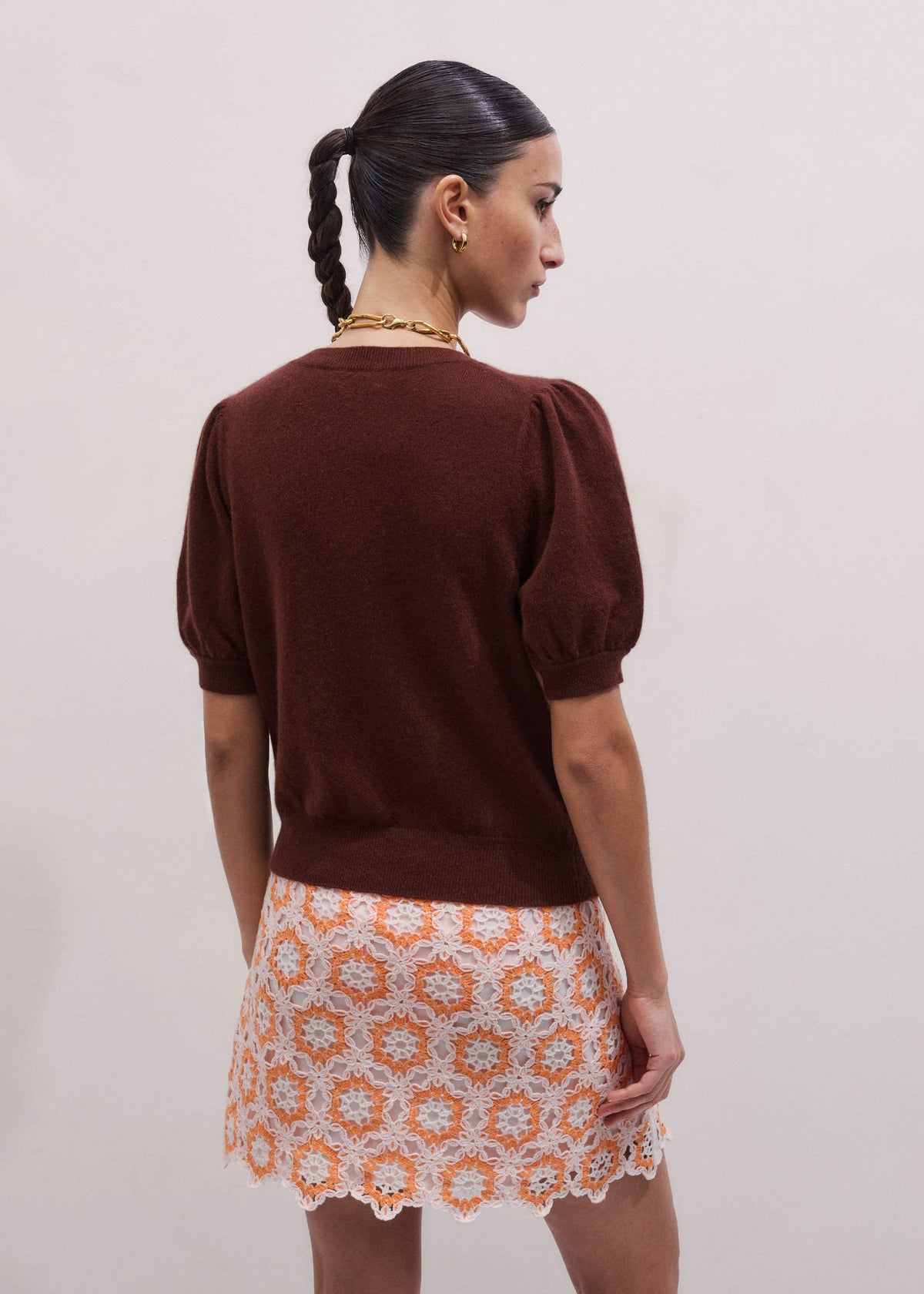 ME+EM Cinnamon Brown Cashmere Feminine Sleeve Cardi