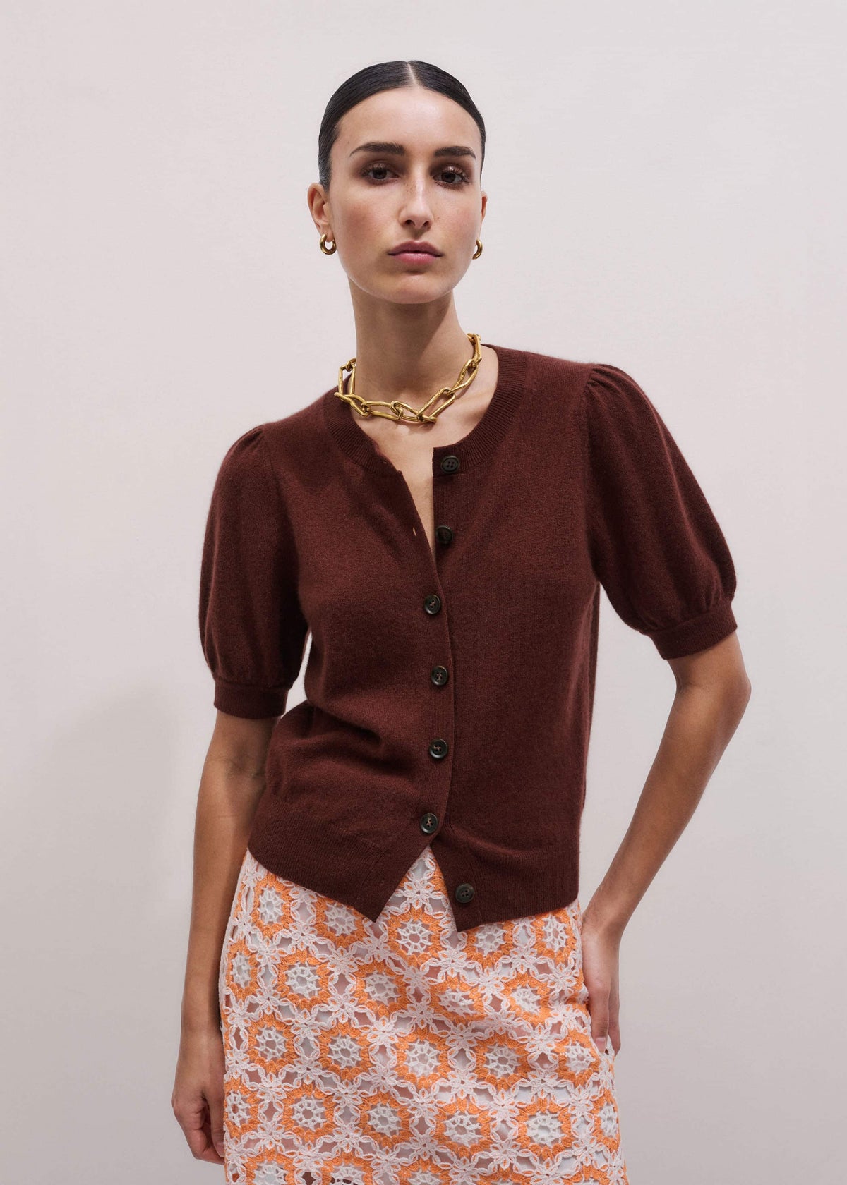 ME+EM Cinnamon Brown Cashmere Feminine Sleeve Cardi