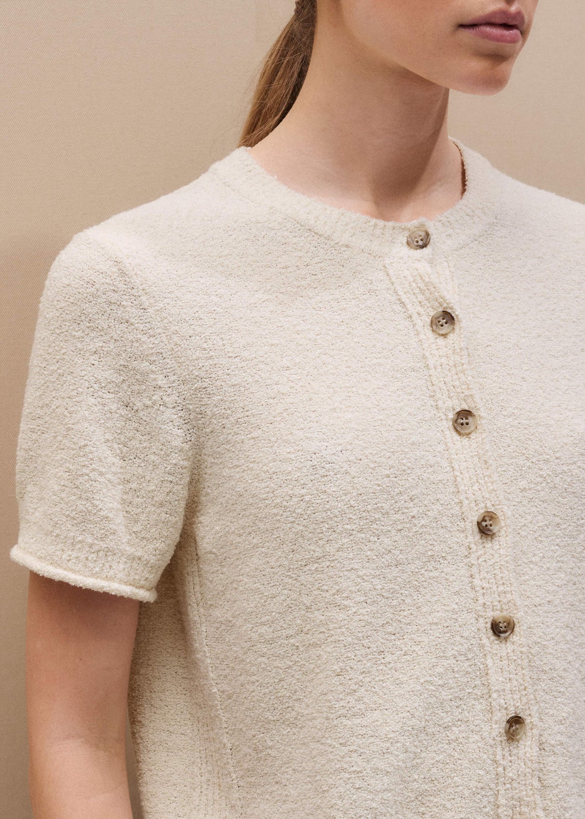 ME+EM Cream Short Sleeve Cardigan