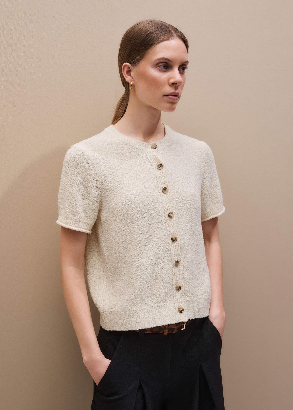 ME+EM Cream Short Sleeve Cardigan