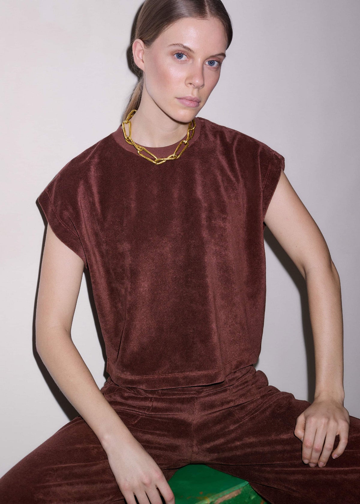 ME+EM Cinnamon Brown Cap Sleeve Crop Tee