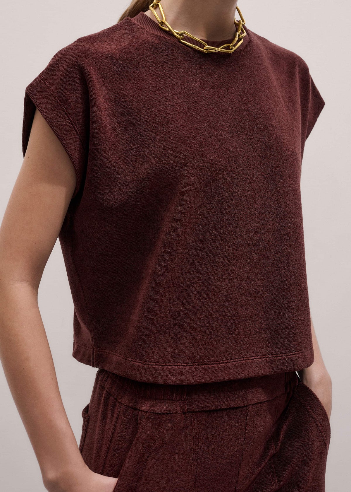 ME+EM Cinnamon Brown Cap Sleeve Crop Tee