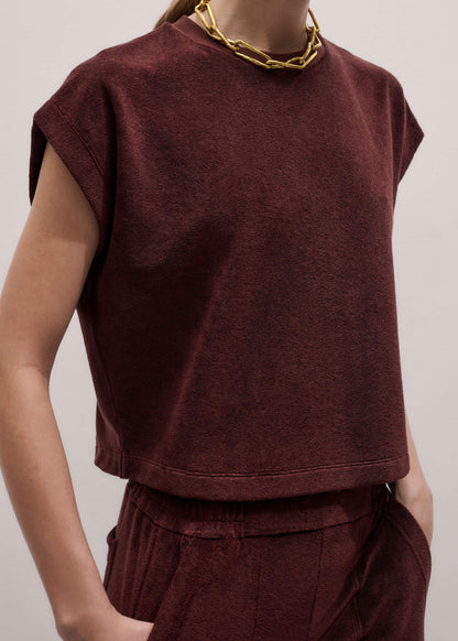 ME+EM Cinnamon Brown Cap Sleeve Crop Tee