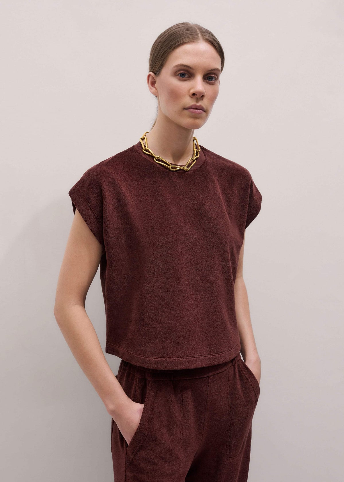 ME+EM Cinnamon Brown Cap Sleeve Crop Tee
