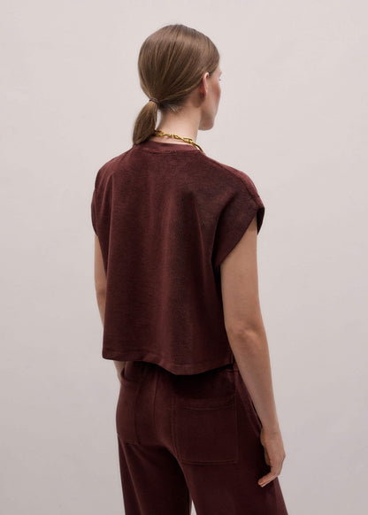 ME+EM Cinnamon Brown Cap Sleeve Crop Tee