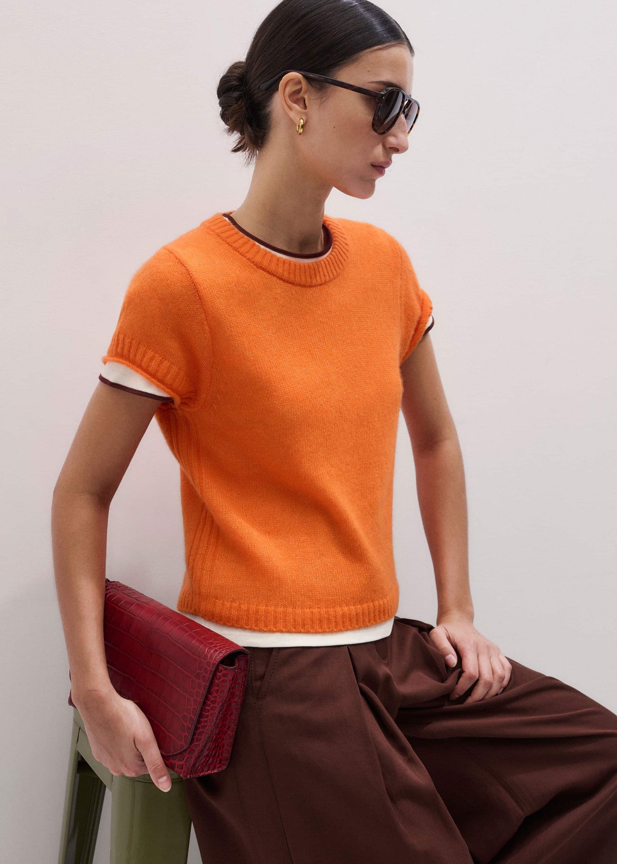 ME+EM Orange Merino Cashmere Silk Baby Tee