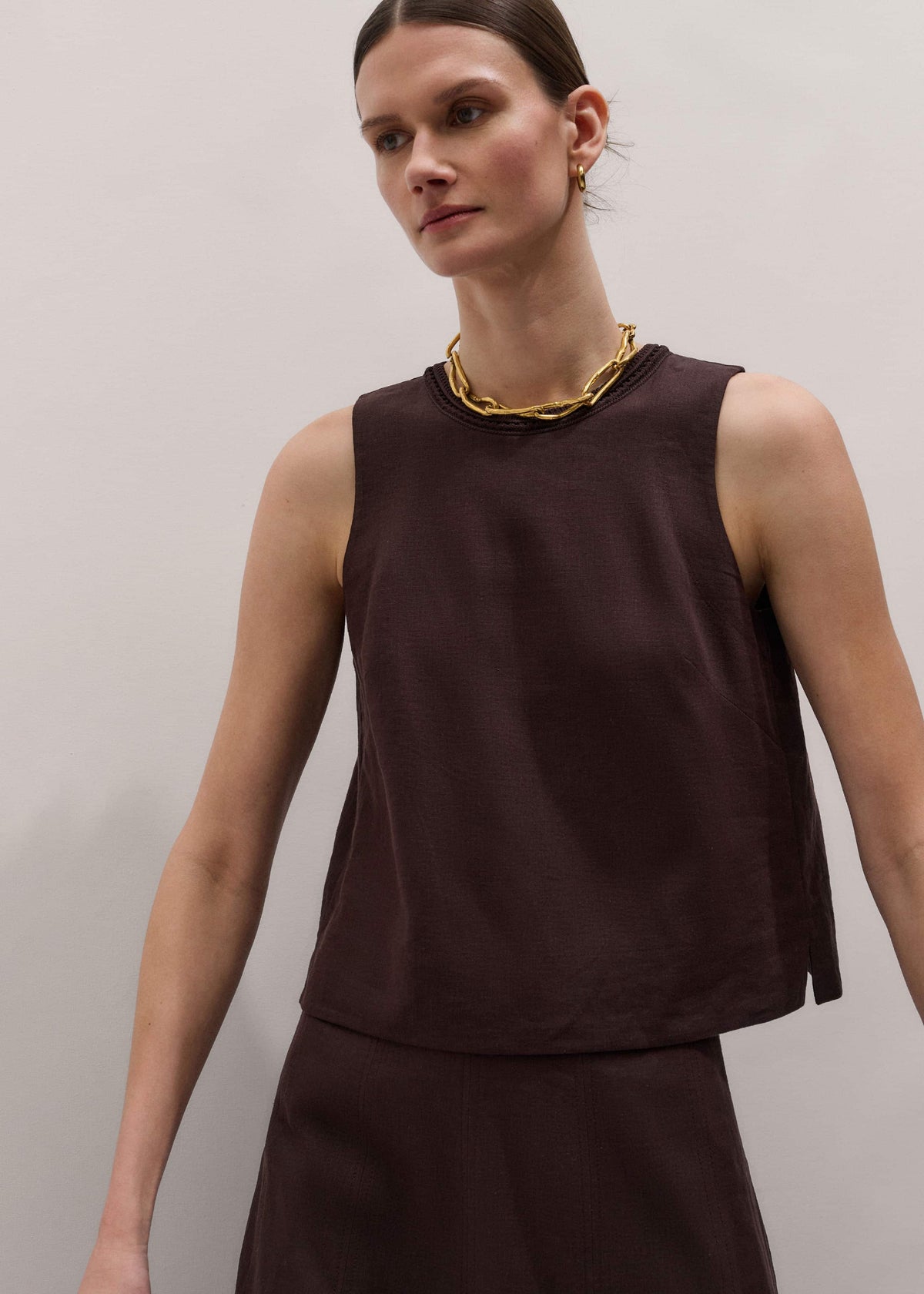 ME+EM Brown Crochet Trim Crop Top