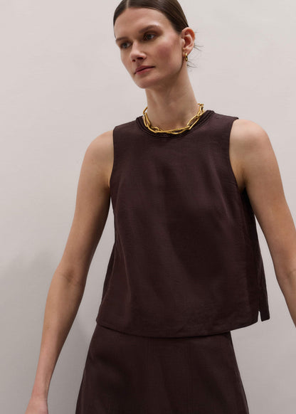 ME+EM Brown Crochet Trim Crop Top