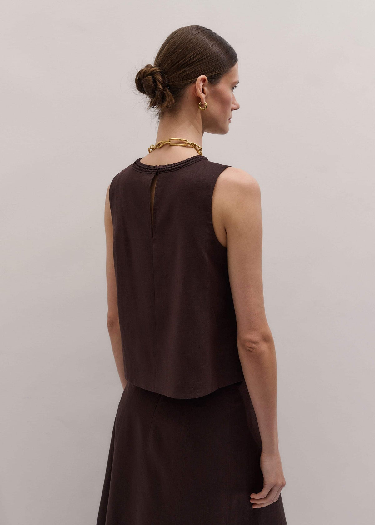 ME+EM Brown Crochet Trim Crop Top