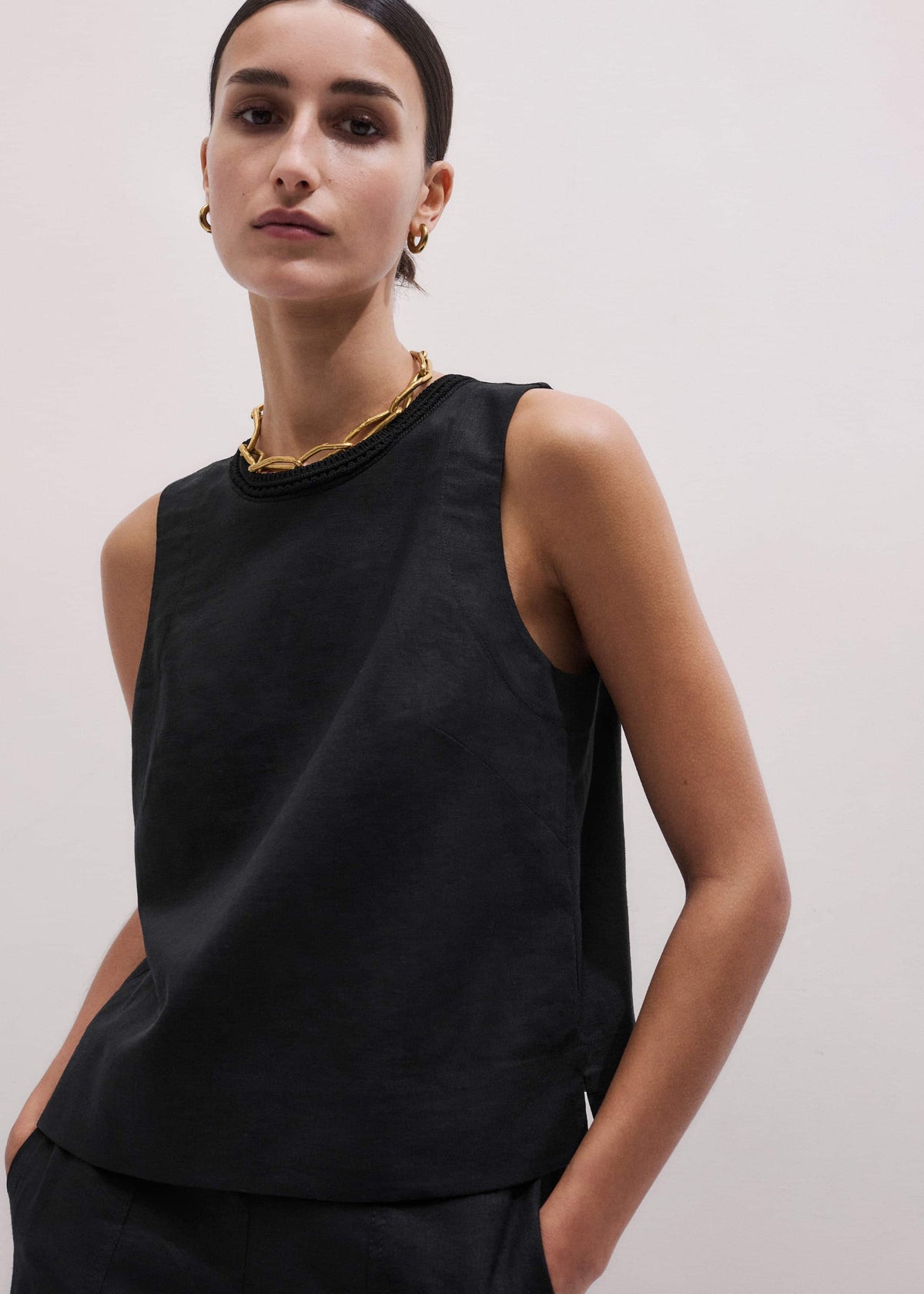 ME+EM Black Crochet Trim Crop Top