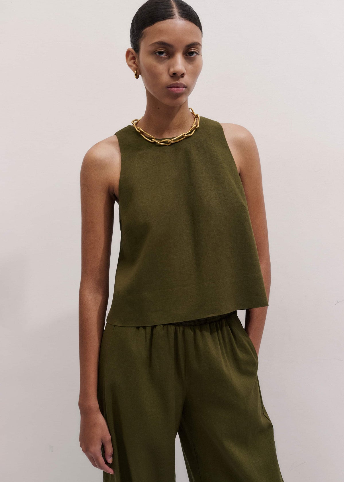 ME+EM Olive Green Shell Crop Top