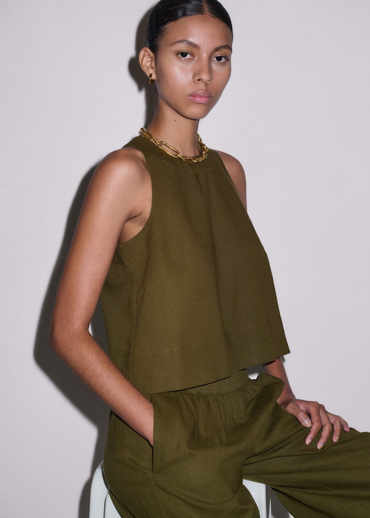 ME+EM Olive Green Shell Crop Top