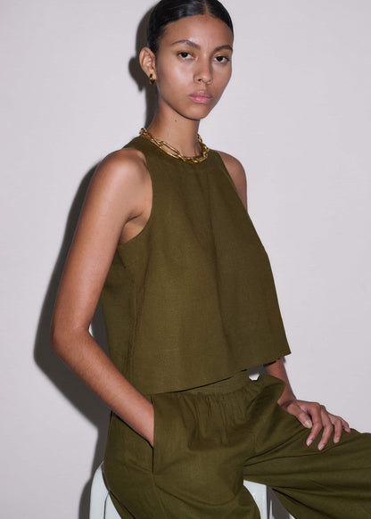 ME+EM Olive Green Shell Crop Top