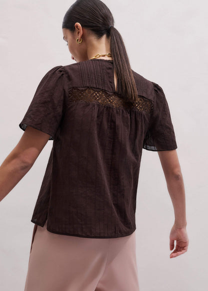 ME+EM Brown Embroidered Cutout Tee