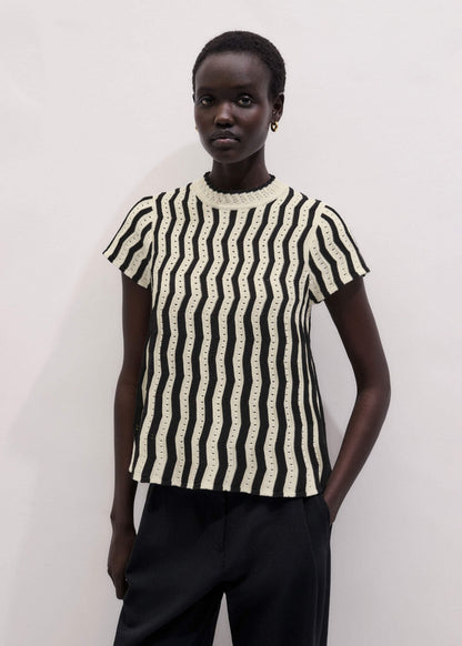 ME+EM Cream Textured Pointelle Knit Swing Top