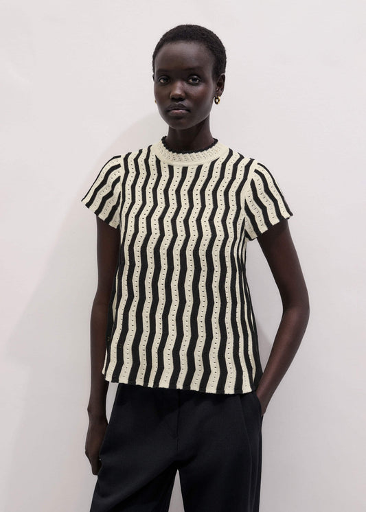ME+EM Cream Textured Pointelle Knit Swing Top