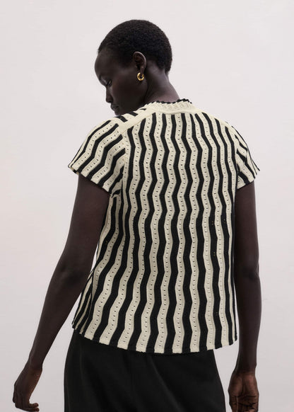 ME+EM Cream Textured Pointelle Knit Swing Top