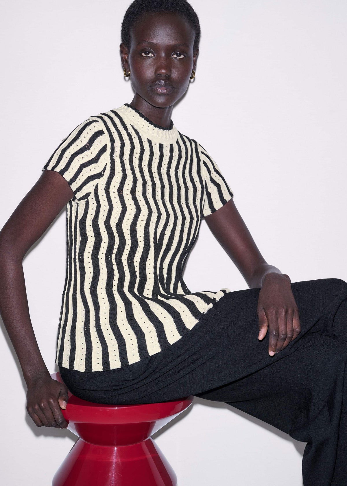 ME+EM Cream Textured Pointelle Knit Swing Top