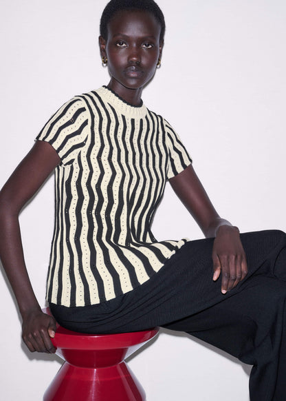 ME+EM Cream Textured Pointelle Knit Swing Top
