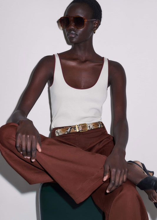 ME+EM Cream Contrast Trim Slim Vest