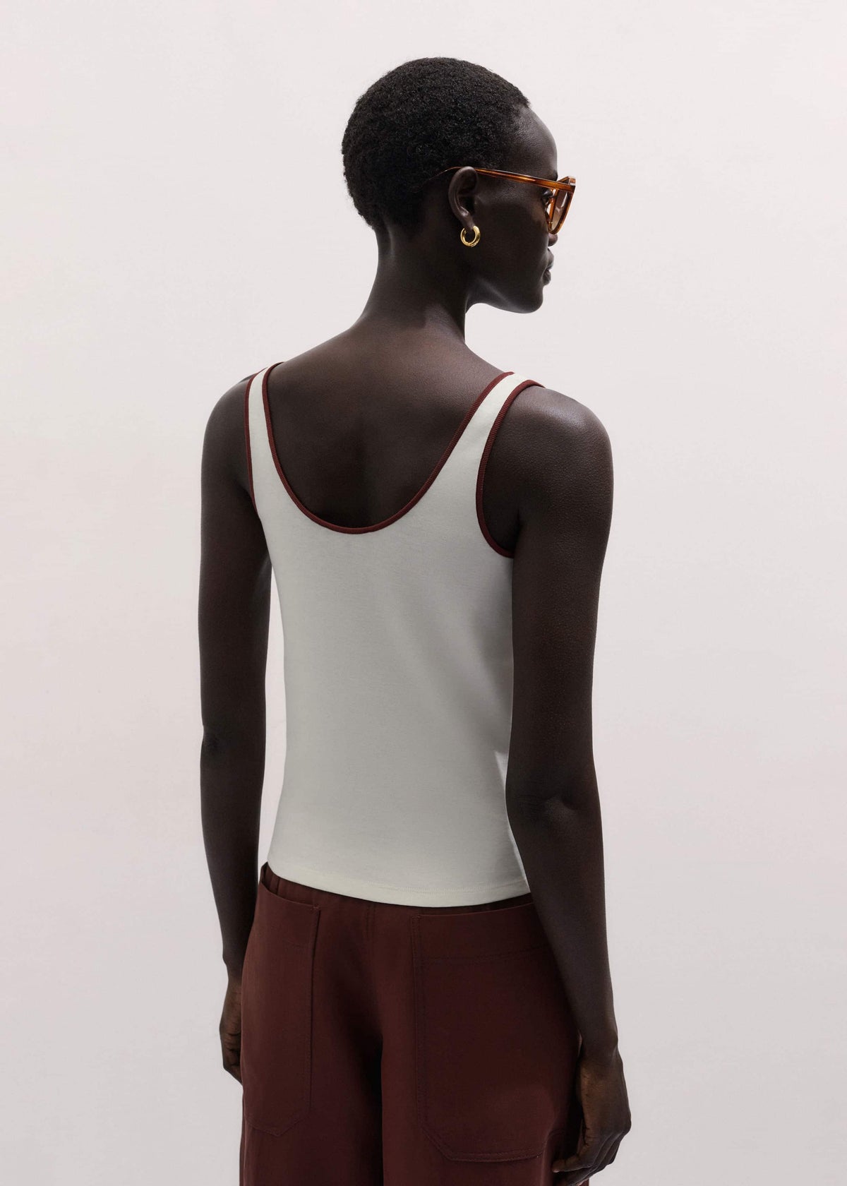 ME+EM Cream Contrast Trim Slim Vest