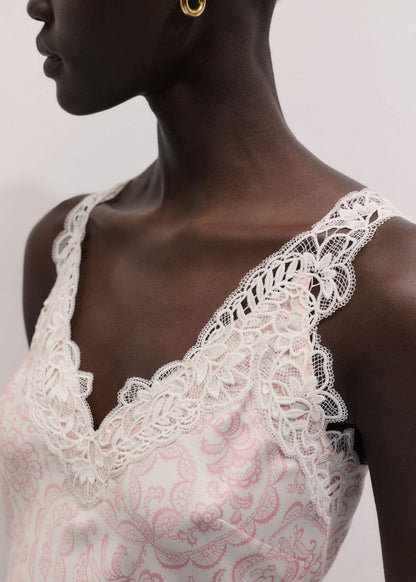 ME+EM Cream Silk Satin Entangled Lace Trim Cami Top