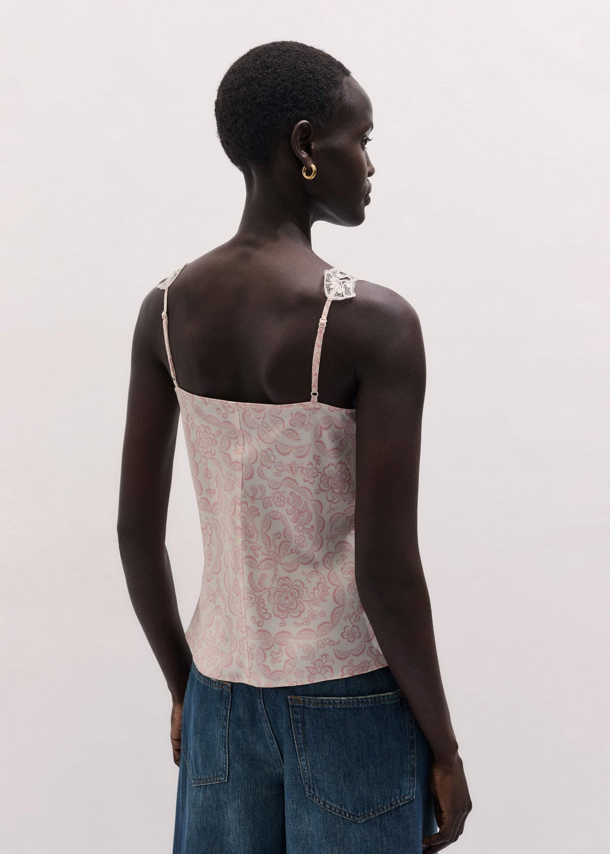 ME+EM Cream Silk Satin Entangled Lace Trim Cami Top