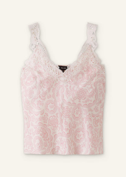 ME+EM Cream Silk Satin Entangled Lace Trim Cami Top