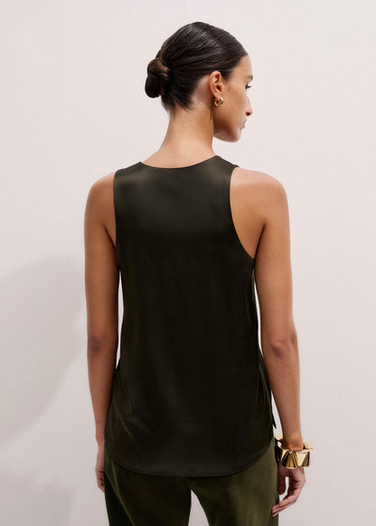 ME+EM Olive Green Silk Satin Evening Tank Top