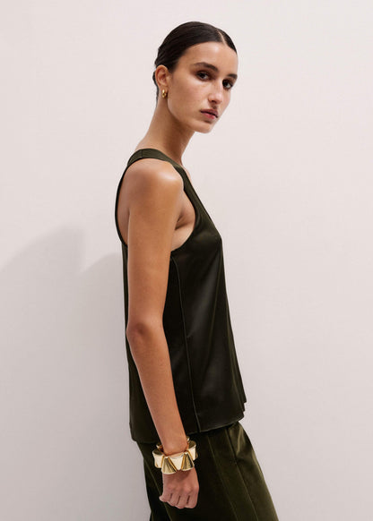 ME+EM Olive Green Silk Satin Evening Tank Top