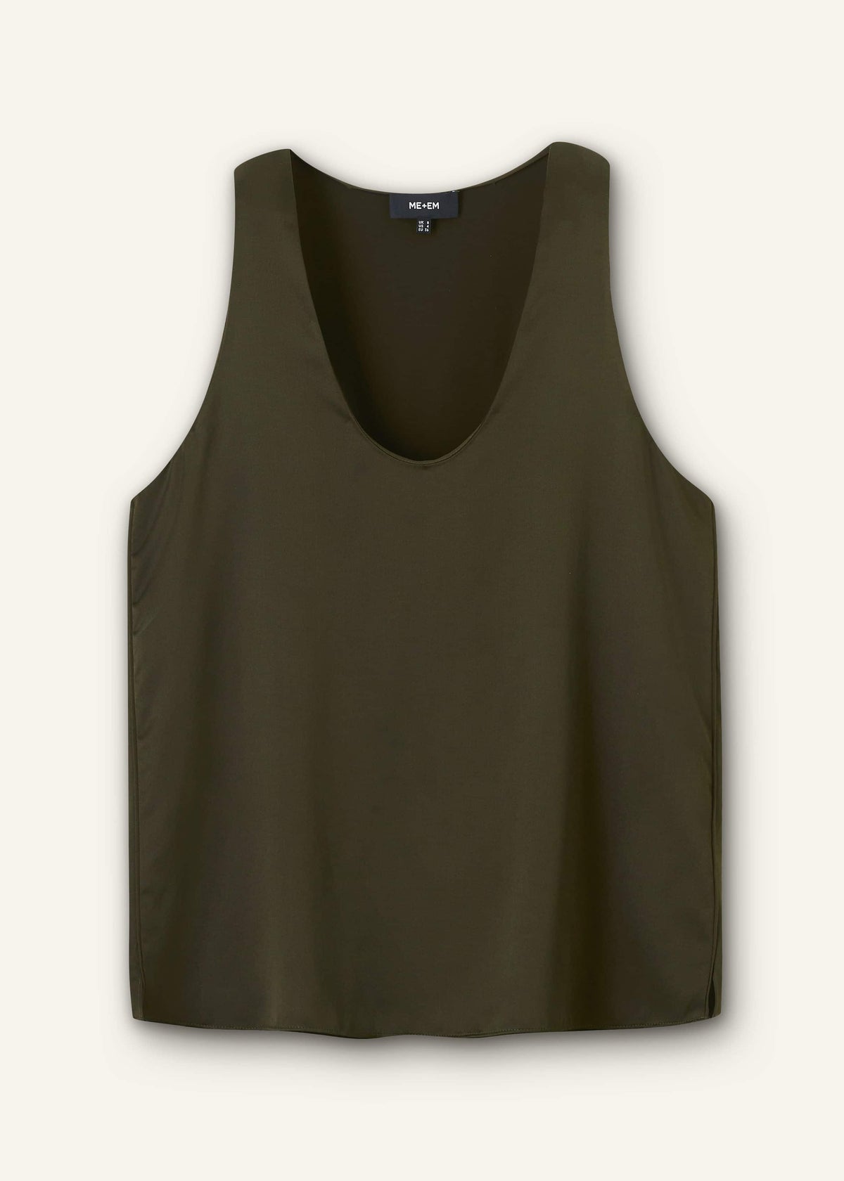 ME+EM Olive Green Silk Satin Evening Tank Top
