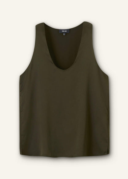 ME+EM Olive Green Silk Satin Evening Tank Top