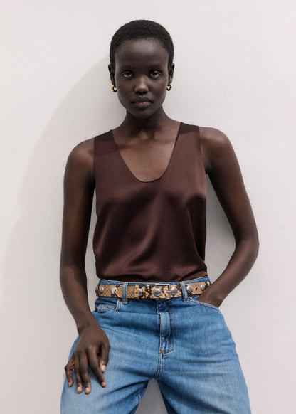 ME+EM Brown Silk Satin Fluid Evening Tank