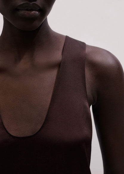 ME+EM Brown Silk Satin Fluid Evening Tank