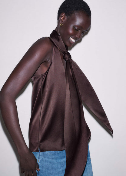 ME+EM Brown Silk Satin Fluid Evening Tank