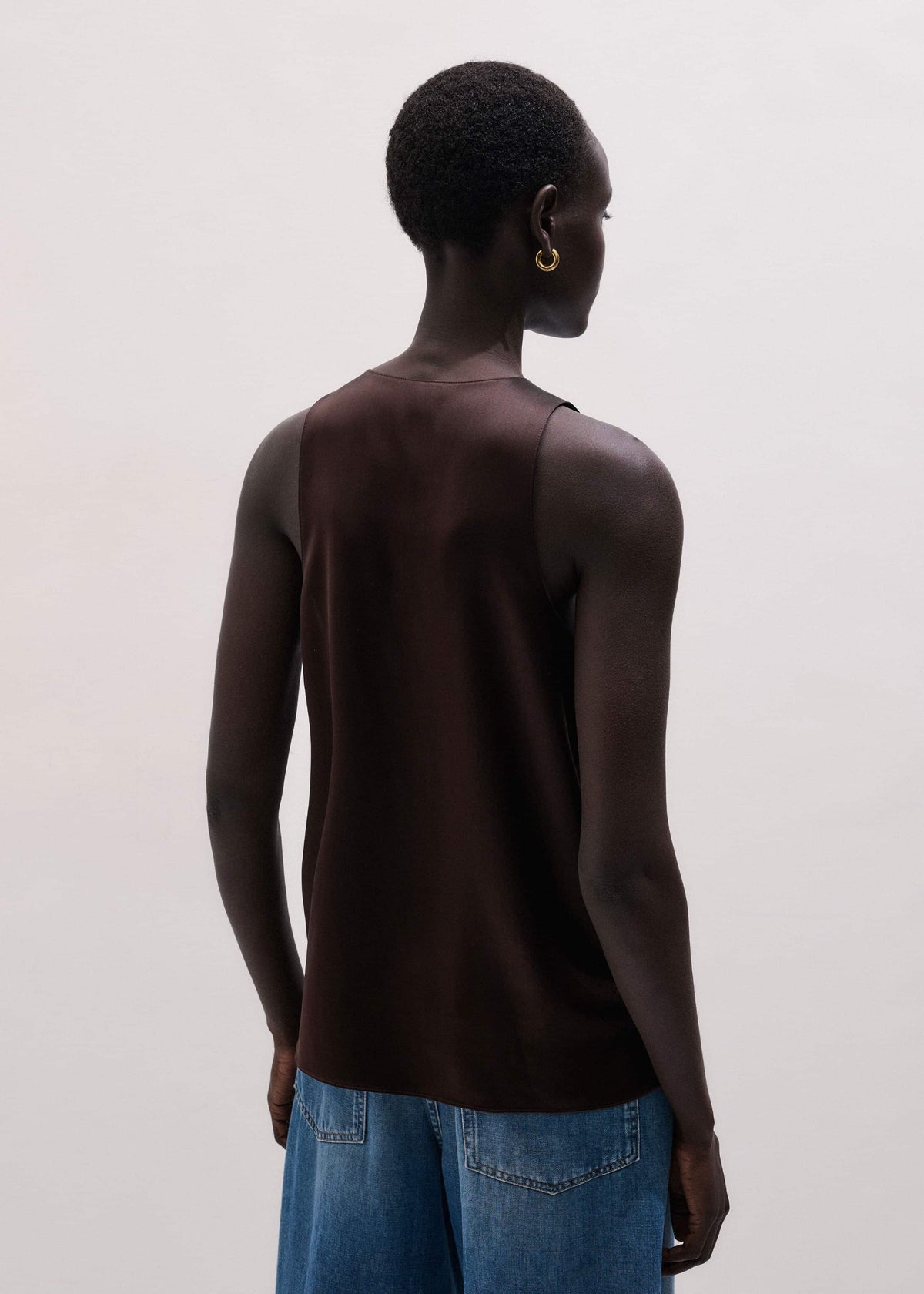 ME+EM Brown Silk Satin Fluid Evening Tank