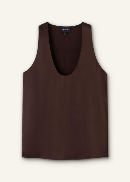 ME+EM Brown Silk Satin Fluid Evening Tank