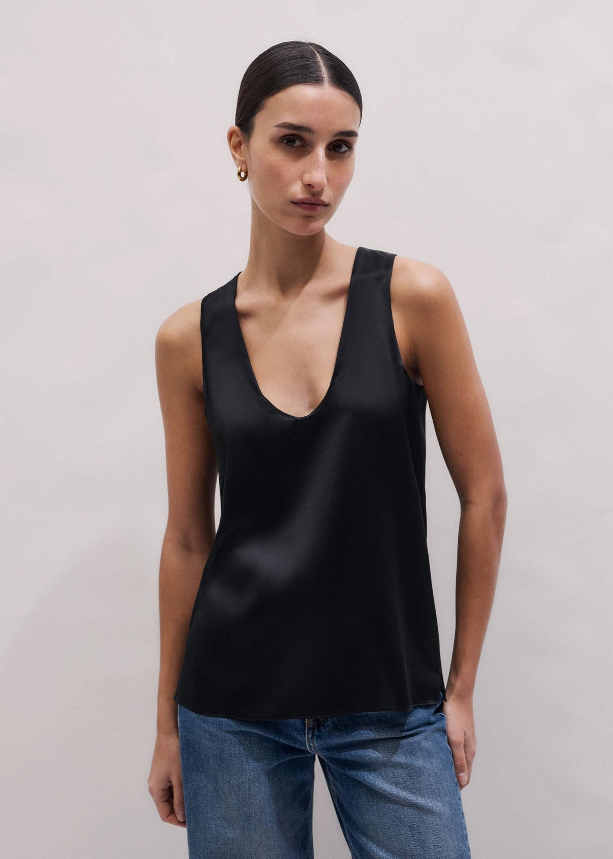 ME+EM Black Silk Satin Evening Tank Top