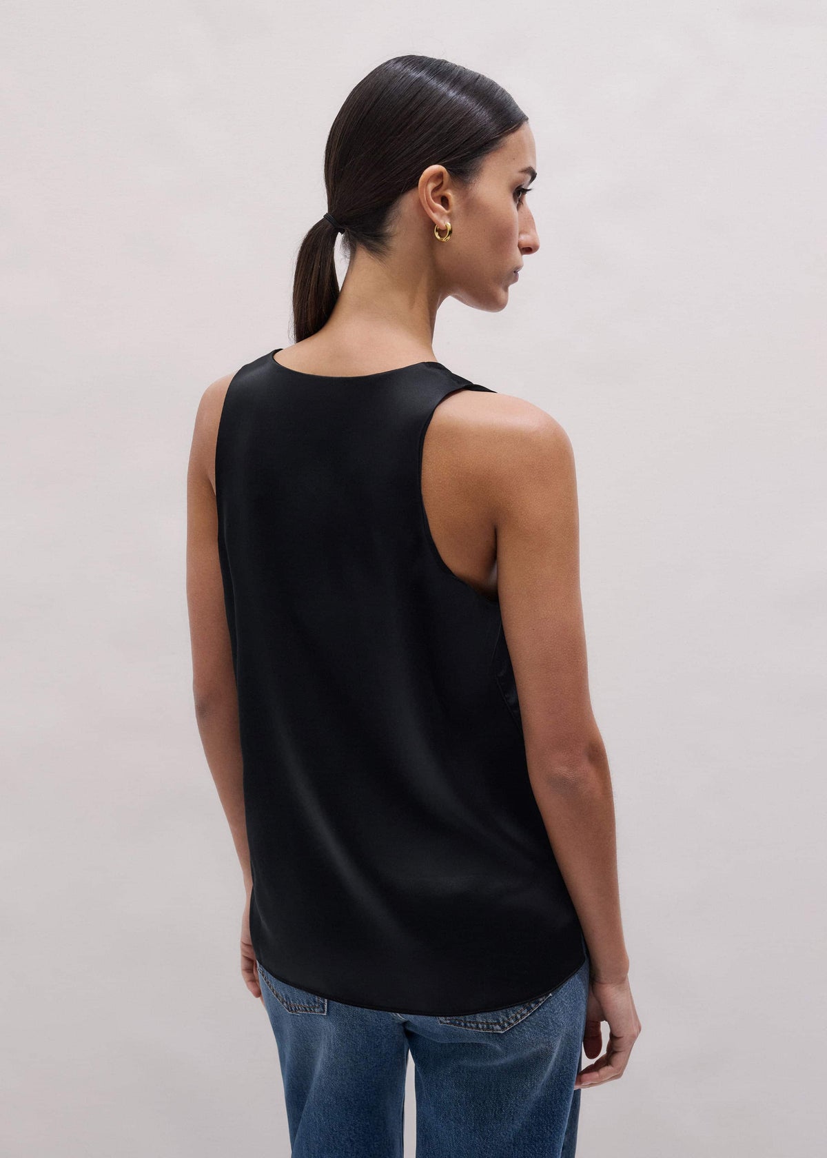 ME+EM Black Silk Satin Evening Tank Top
