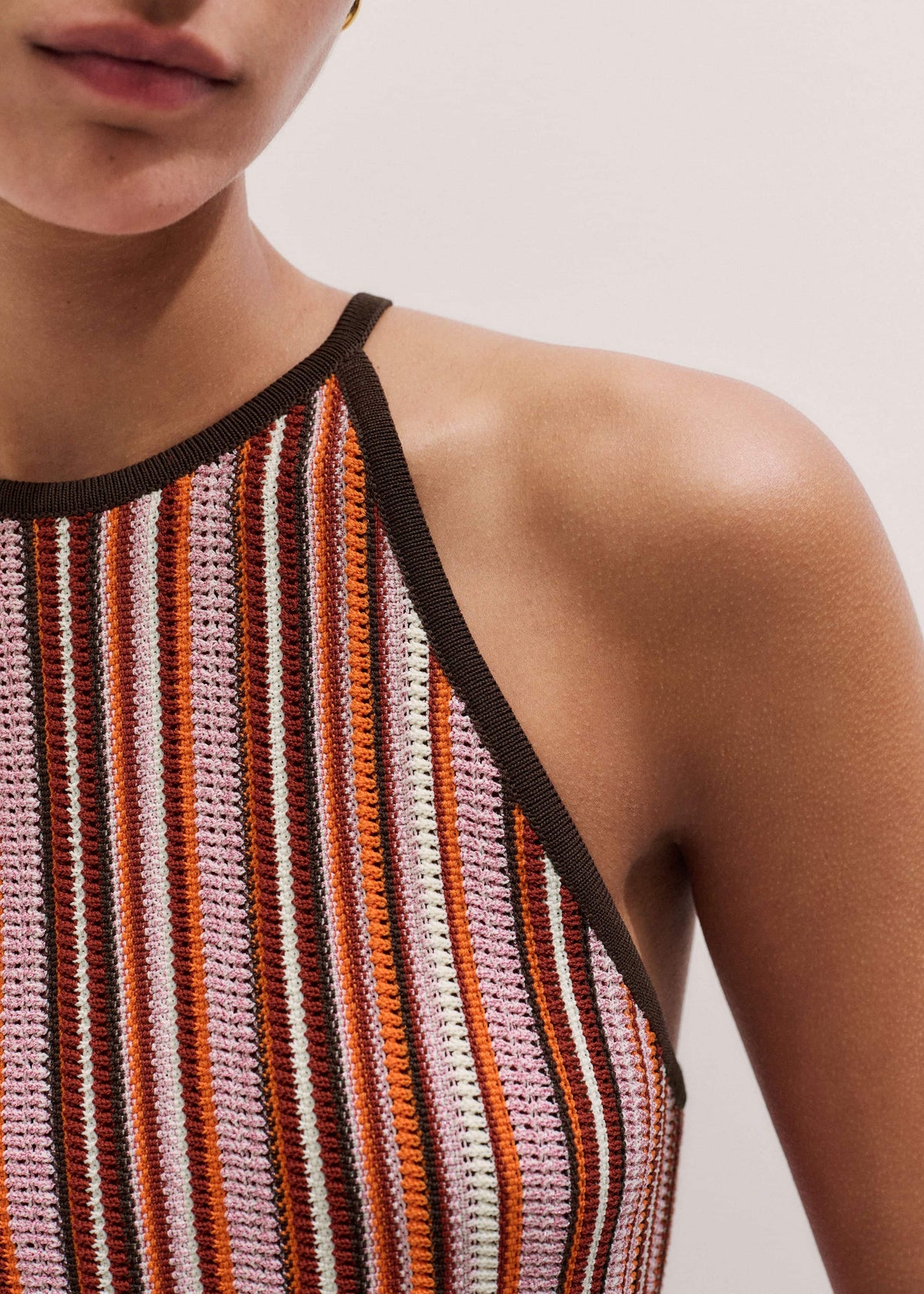ME+EM Cinnamon Brown Stripe Slim Knit Tank
