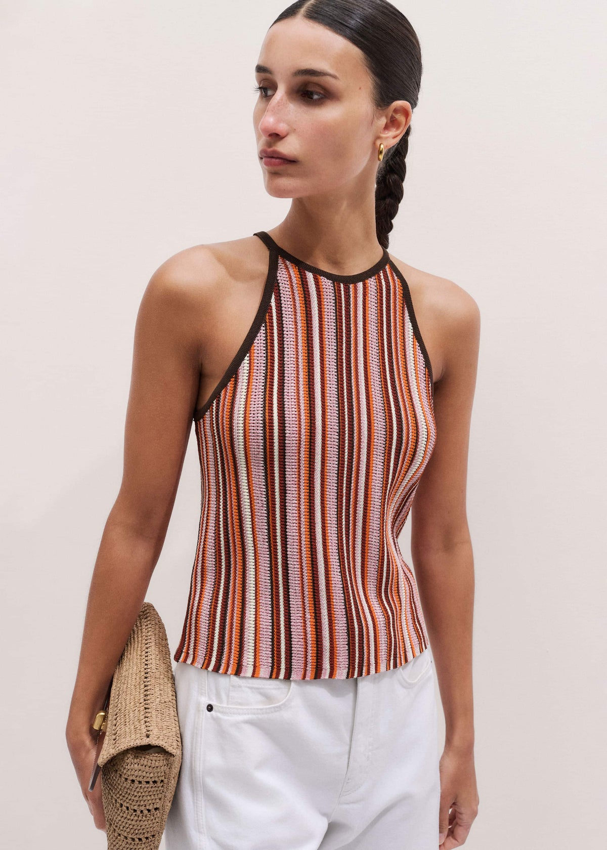ME+EM Cinnamon Brown Stripe Slim Knit Tank