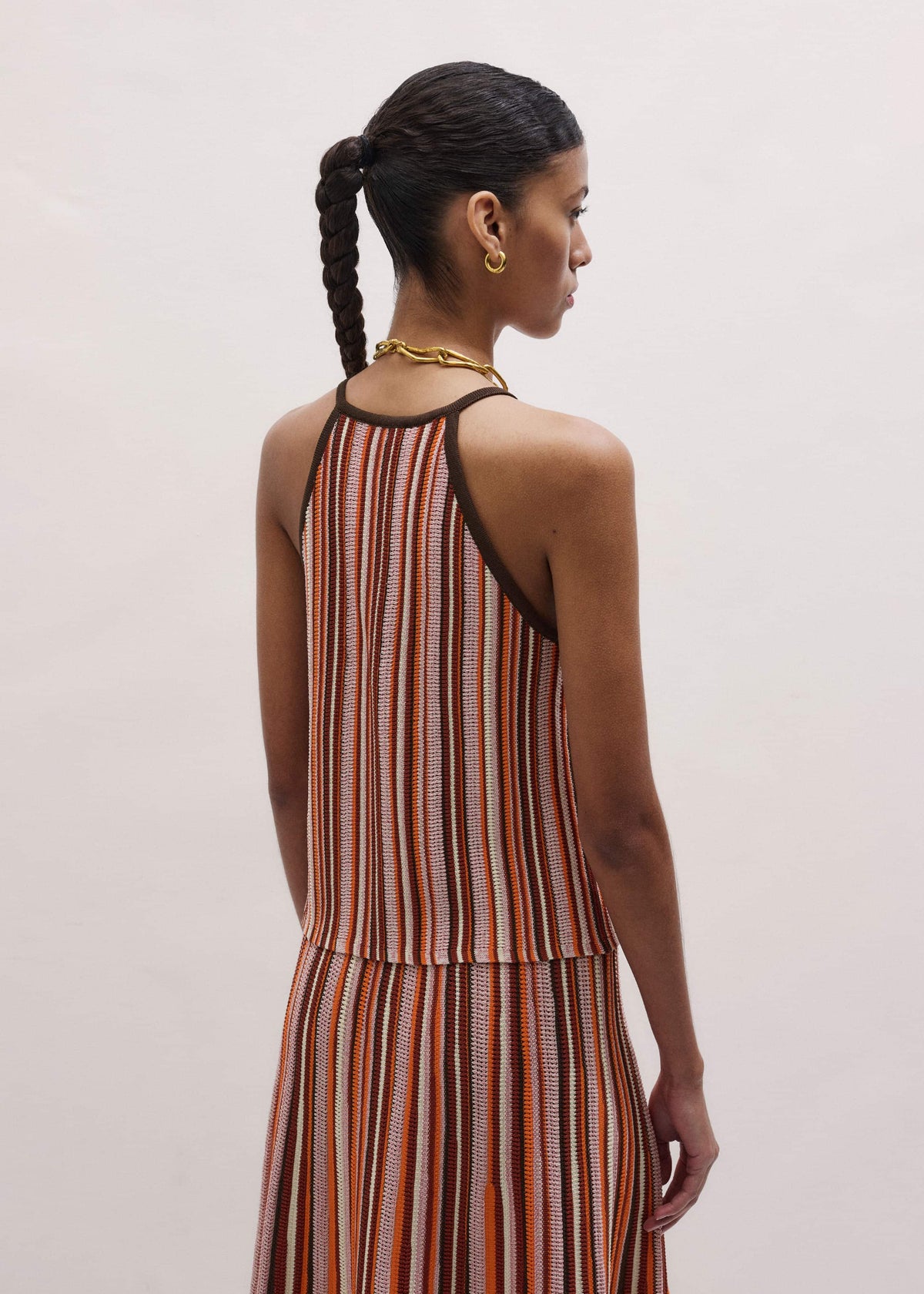 ME+EM Cinnamon Brown Stripe Slim Knit Tank