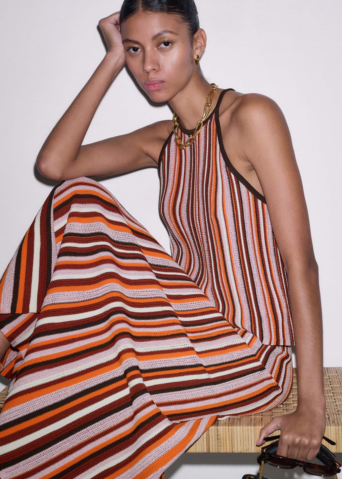 ME+EM Cinnamon Brown Stripe Slim Knit Tank