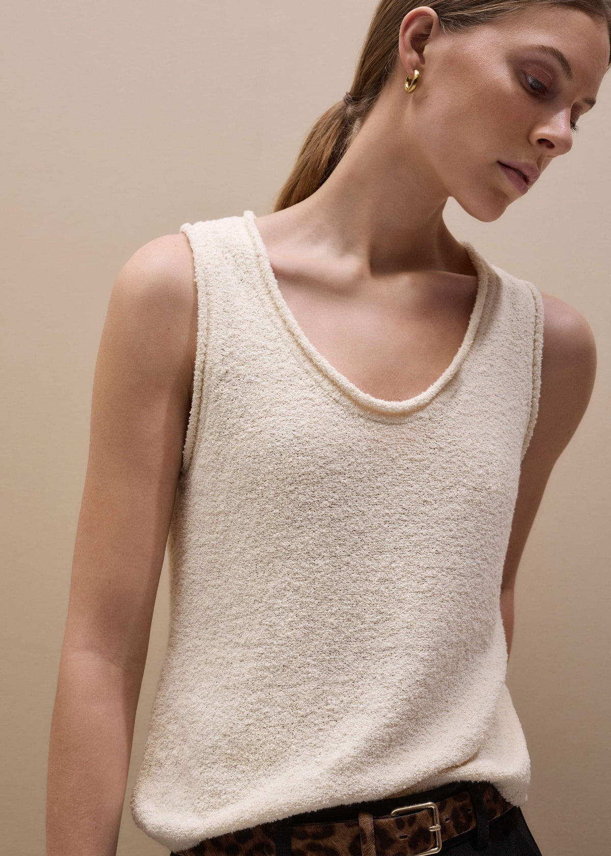ME+EM Cream Slim Knit Tank Top