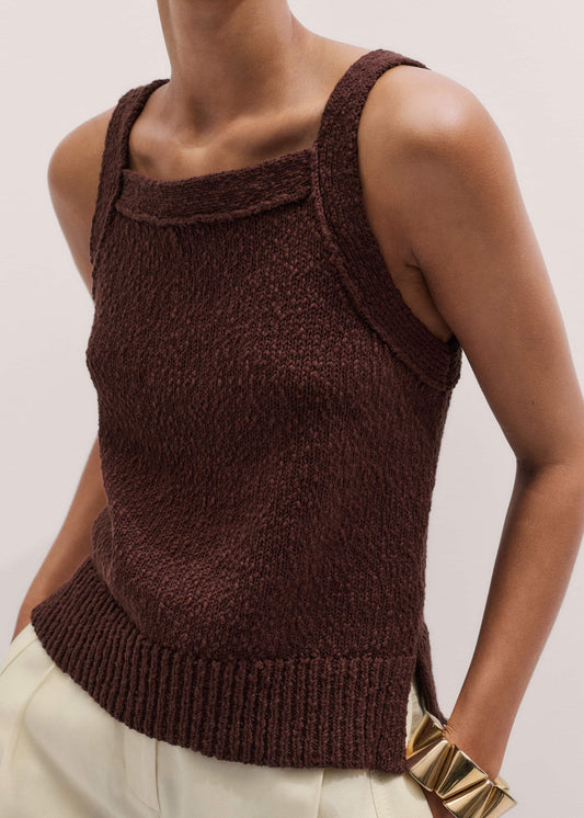 ME+EM Cinnamon Brown Square Neck Knit Top
