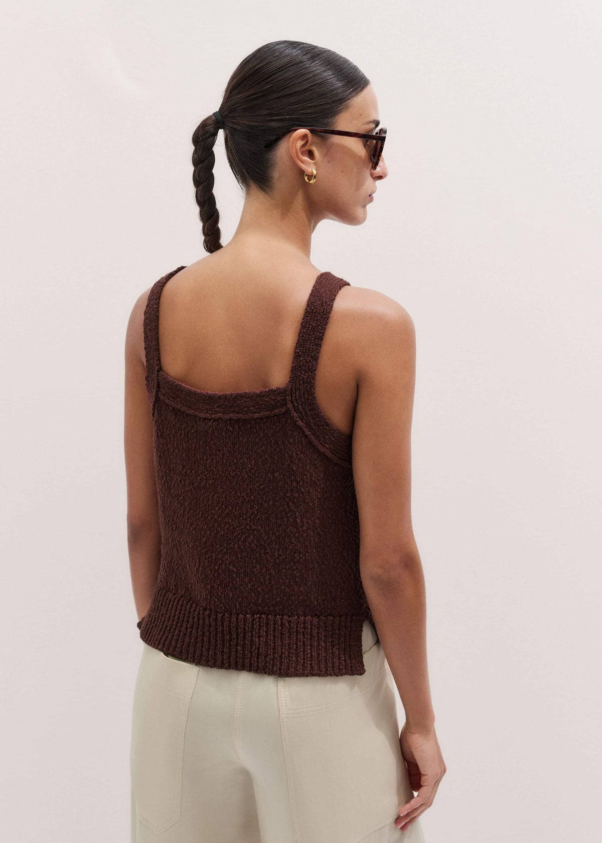 ME+EM Cinnamon Brown Square Neck Knit Top