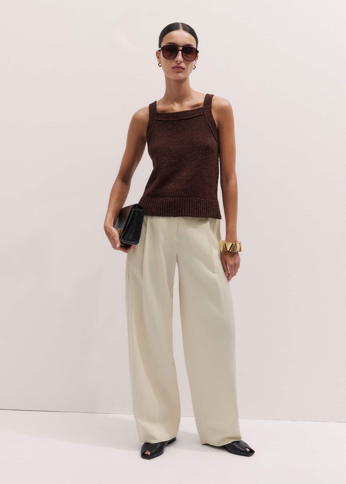 ME+EM Cinnamon Brown Square Neck Knit Top