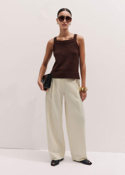 ME+EM Cinnamon Brown Square Neck Knit Top