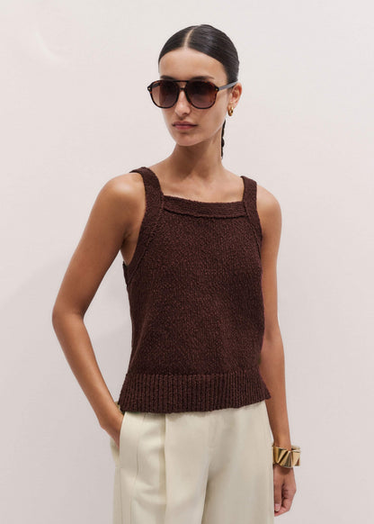 ME+EM Cinnamon Brown Square Neck Knit Top