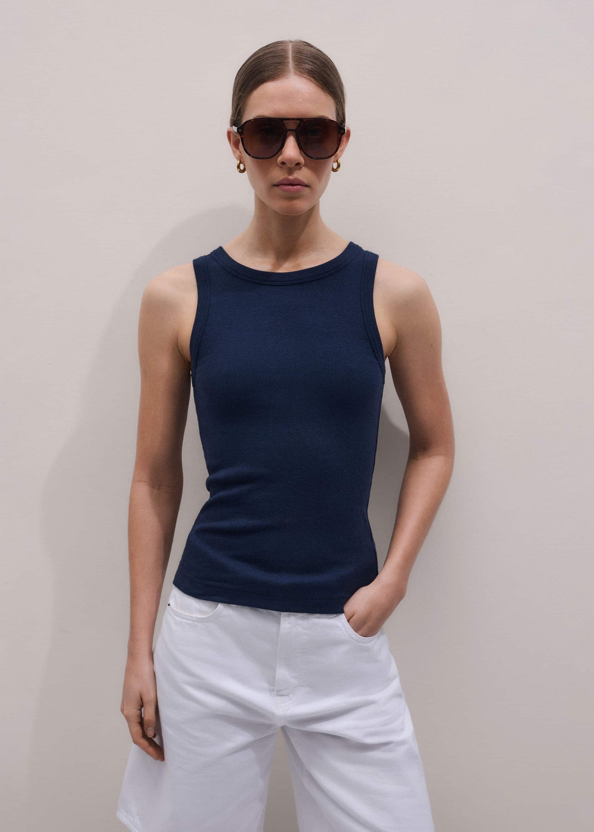 ME+EM Navy Ultimate Crew Neck Perfect Basic Tank